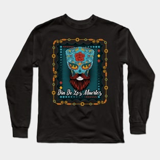 Dia de los Muertos Blue Sugar Skull Long Sleeve T-Shirt